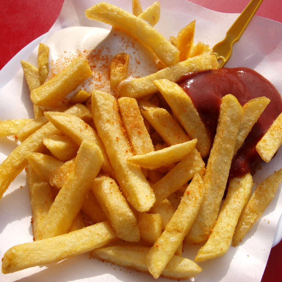 delicious french fries with ketchup